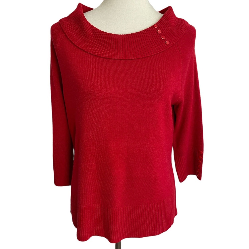 RQT Portrait Collar Sweater Womens Medium Red 3/4 Sleeve Button Detail